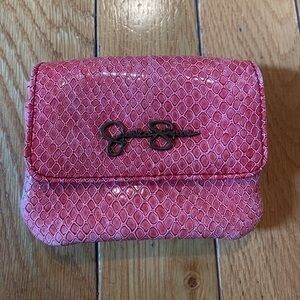 JESSICA SIMPSON Mini Wallet Red Snakeskin Pattern 4” X 3”